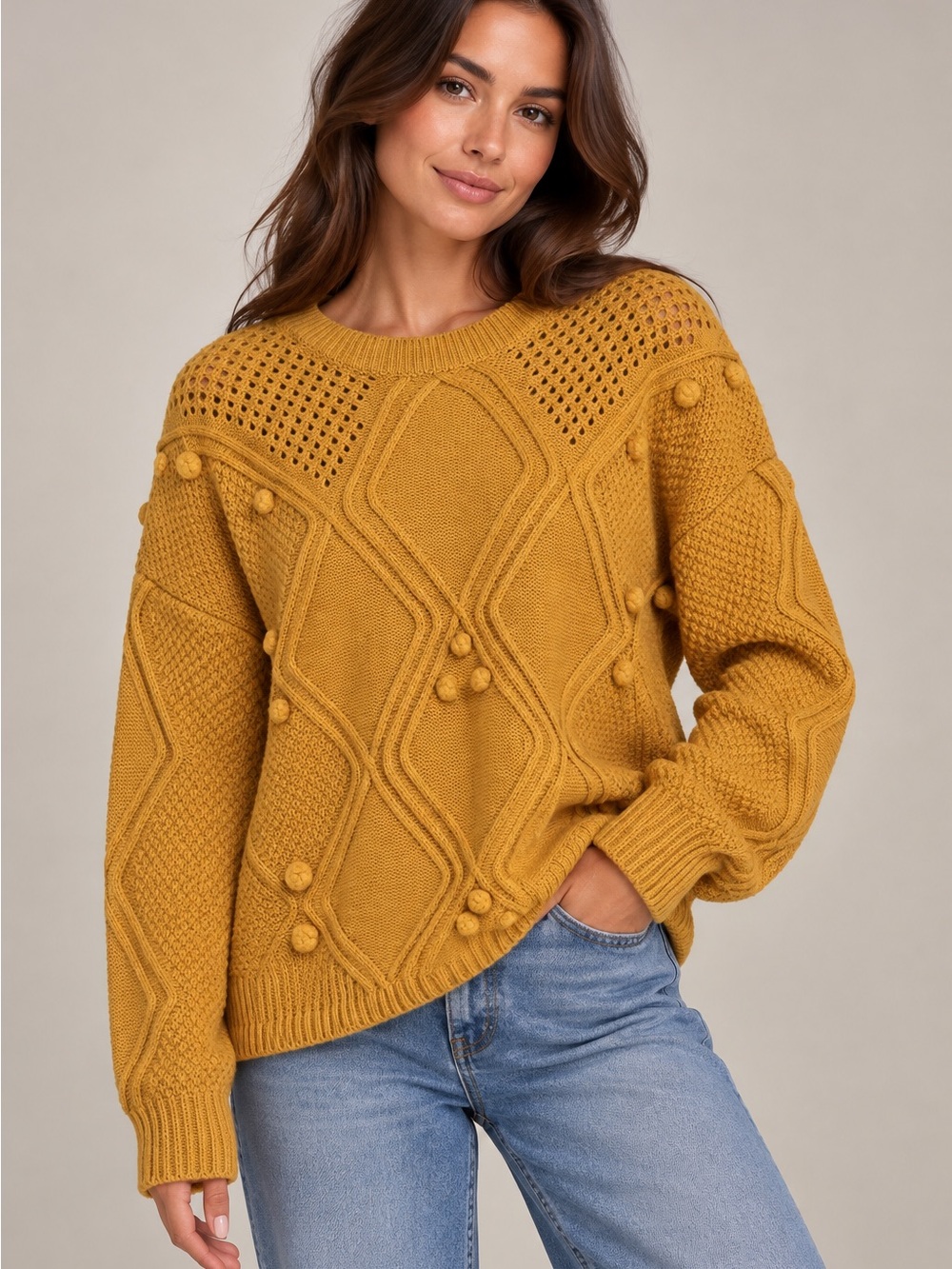 Jaase mustard pom pom sweater Sz XS